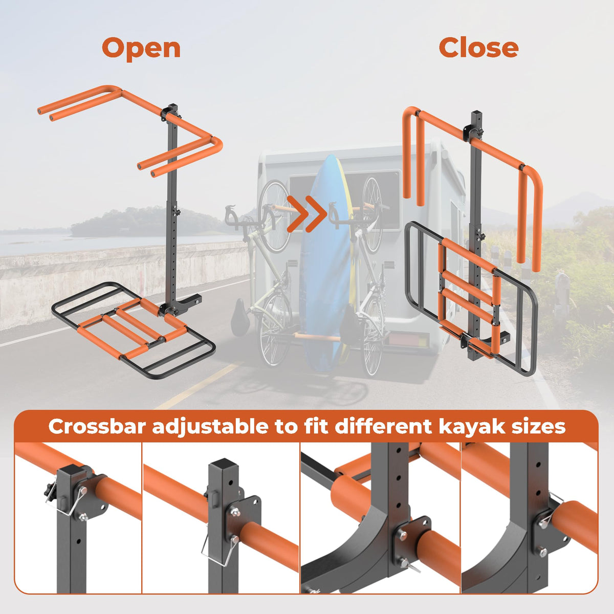 RV Kayak Rack and Bike Carrier for 2 Kayaks and 2 Bikes, 300 LBS Heavy Duty Alloy Steel J23495