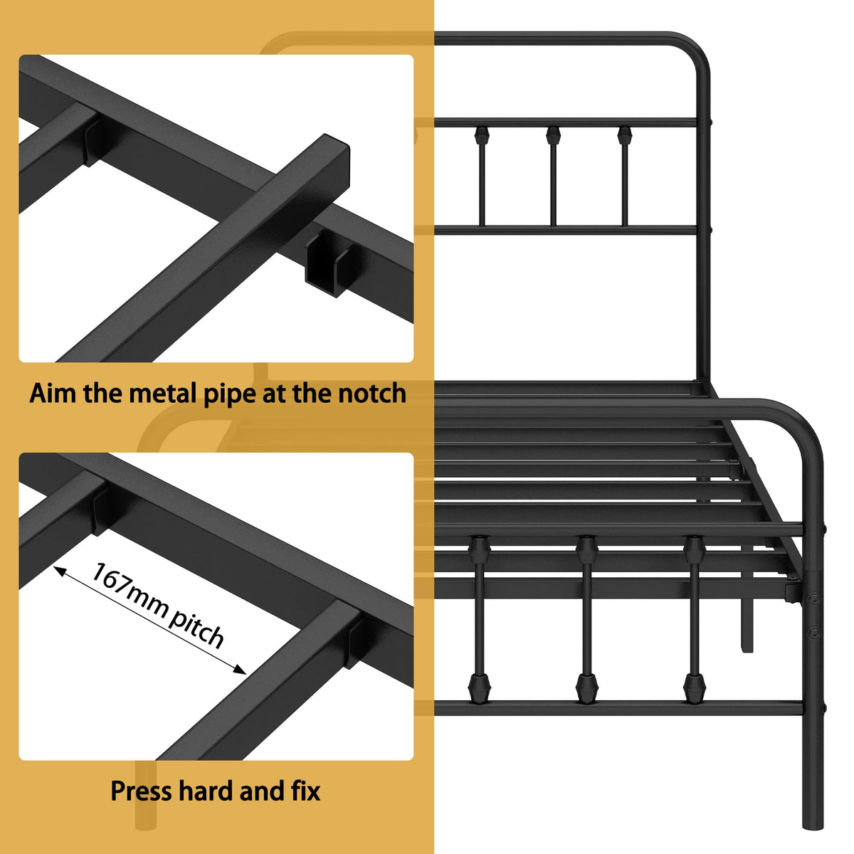 Queen Metal Bed Frame with Victorian Headboard & Footboard O85157