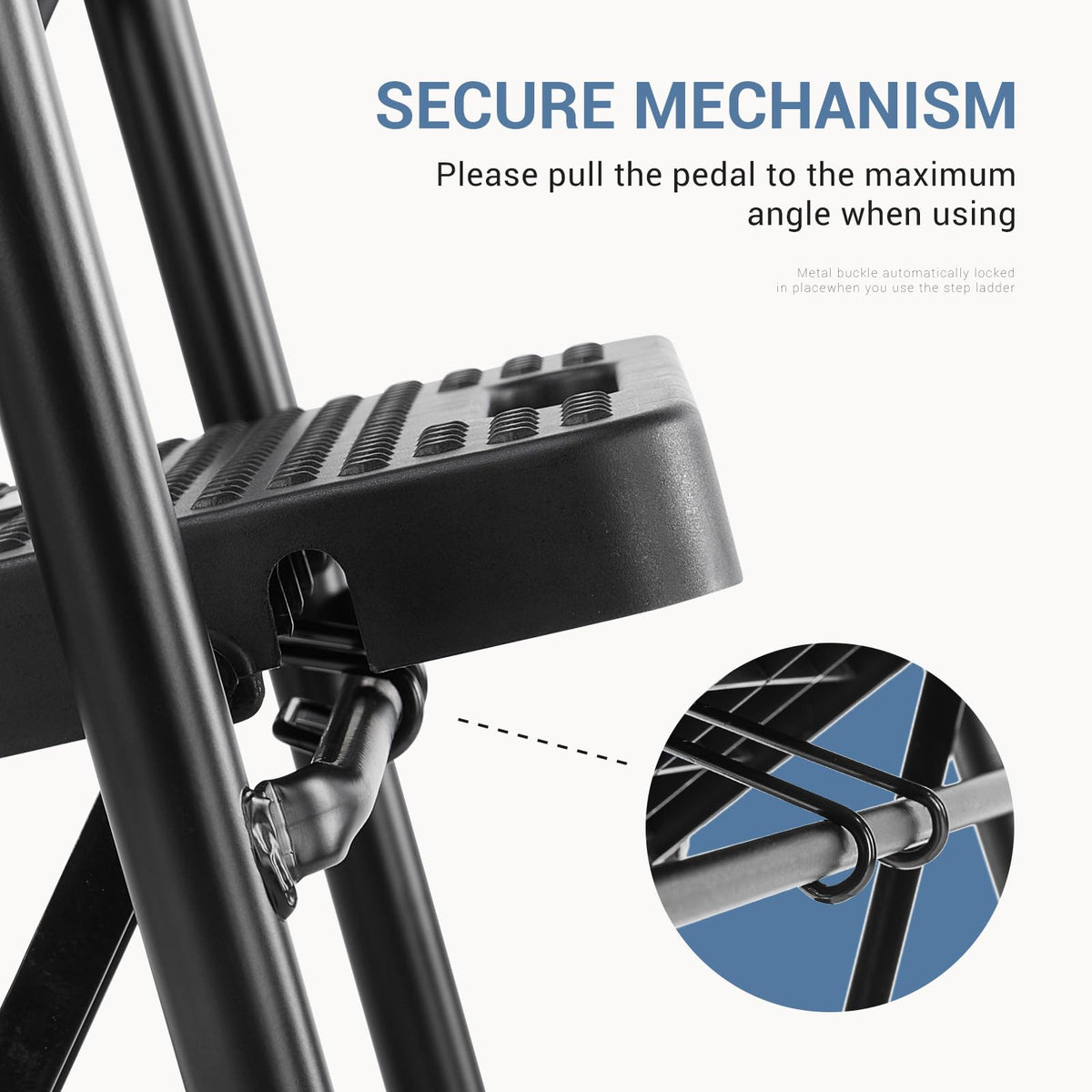 3 Step Ladder with Anti-Slip Pedal and Handrail, 500lbs, Black N37396
