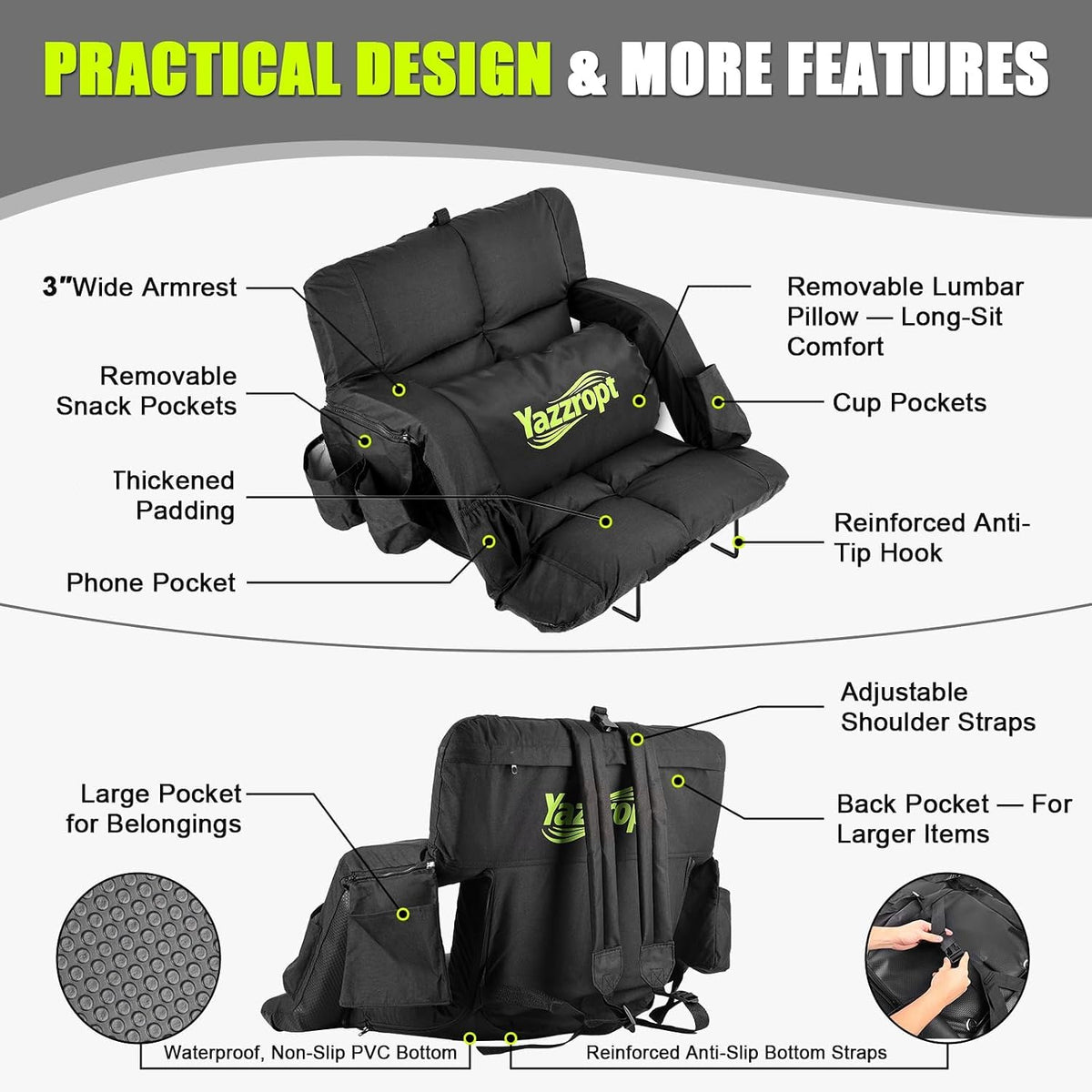 Heated Stadium Seats with Back Support, 3 Heat Settings B658