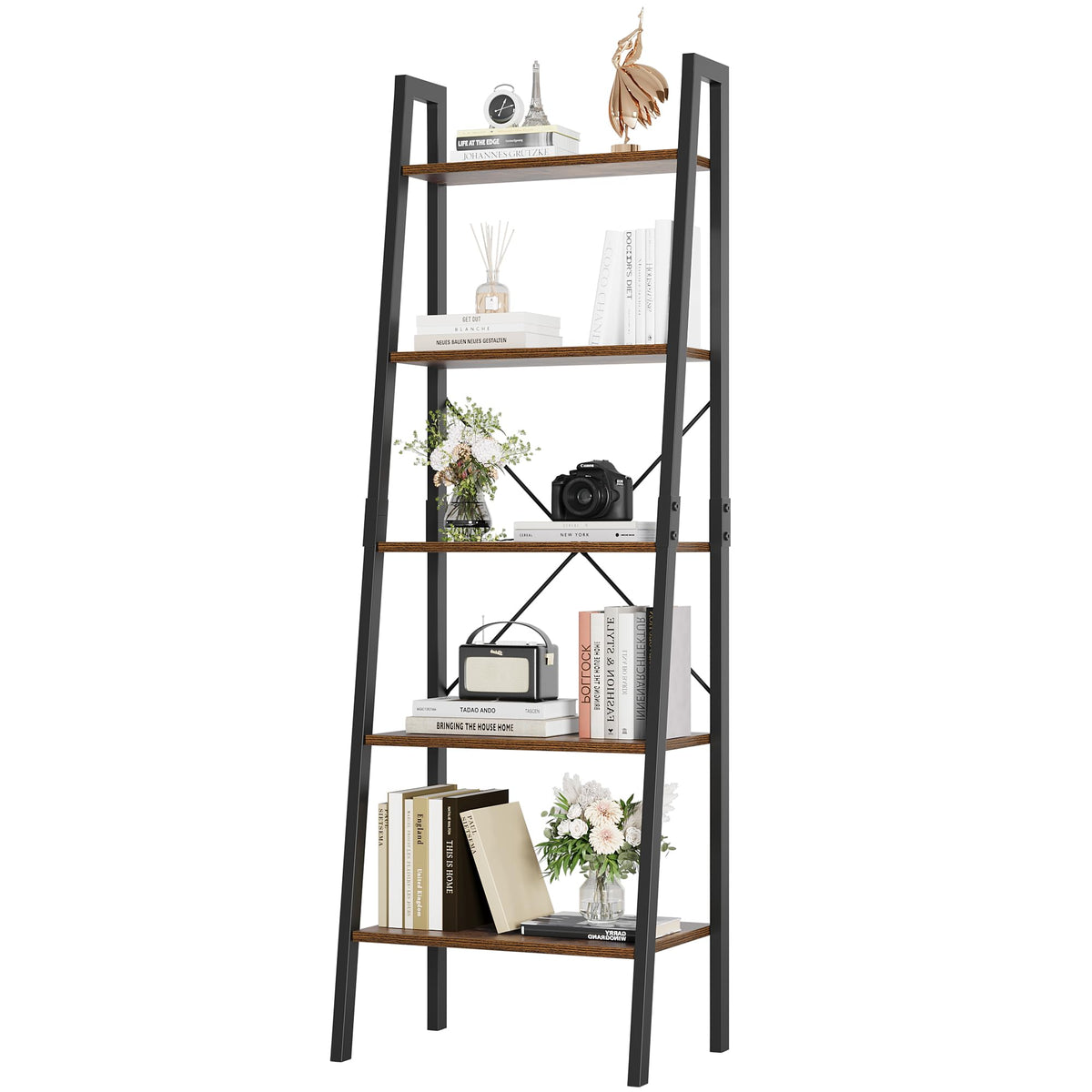 5-Tier Ladder Bookshelf with Metal Frame A6822