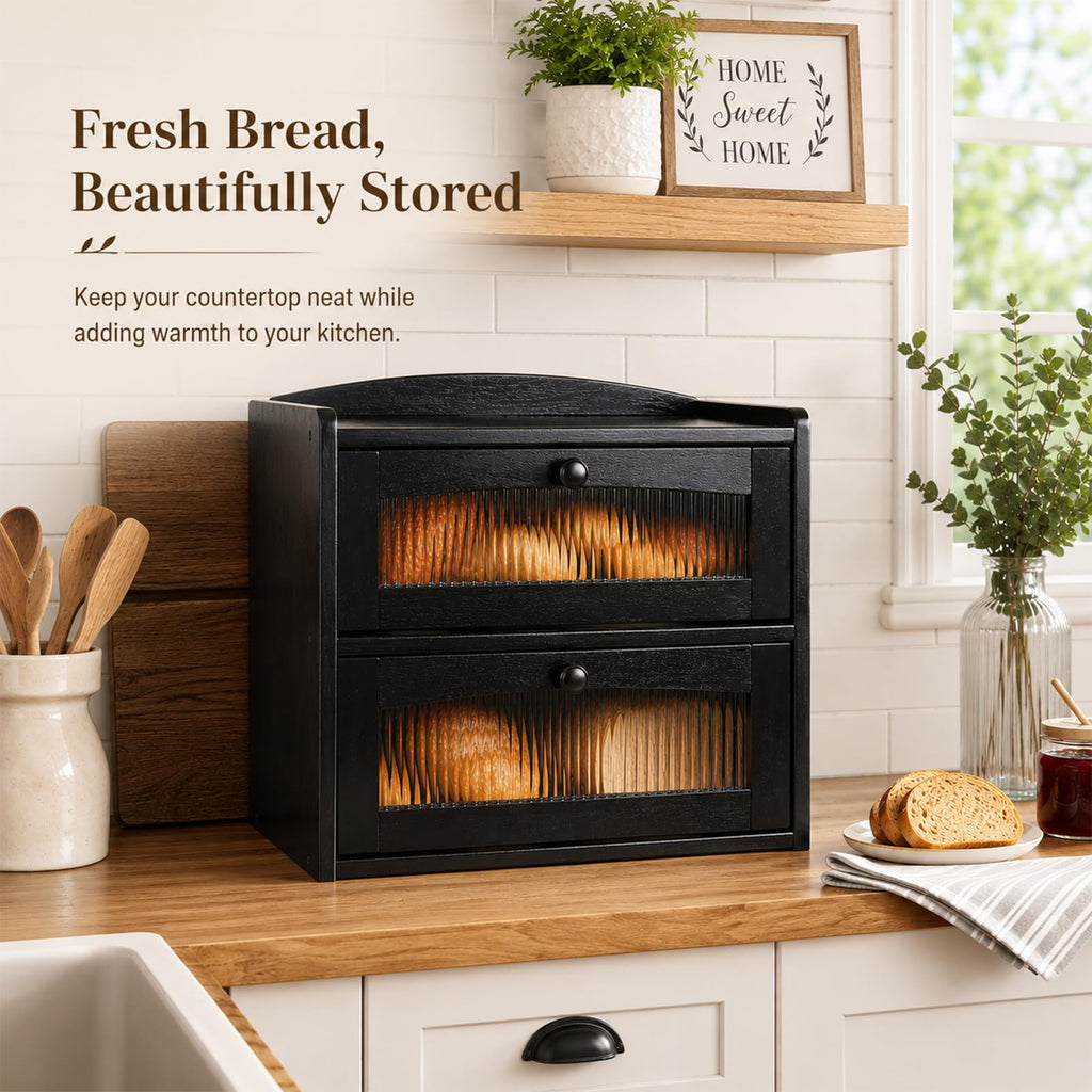 Wooden 2-Tier Bread Box with Window C6679