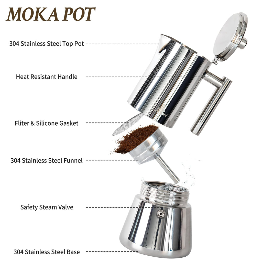 6 Cup Stainless Steel Stovetop Espresso Maker W761