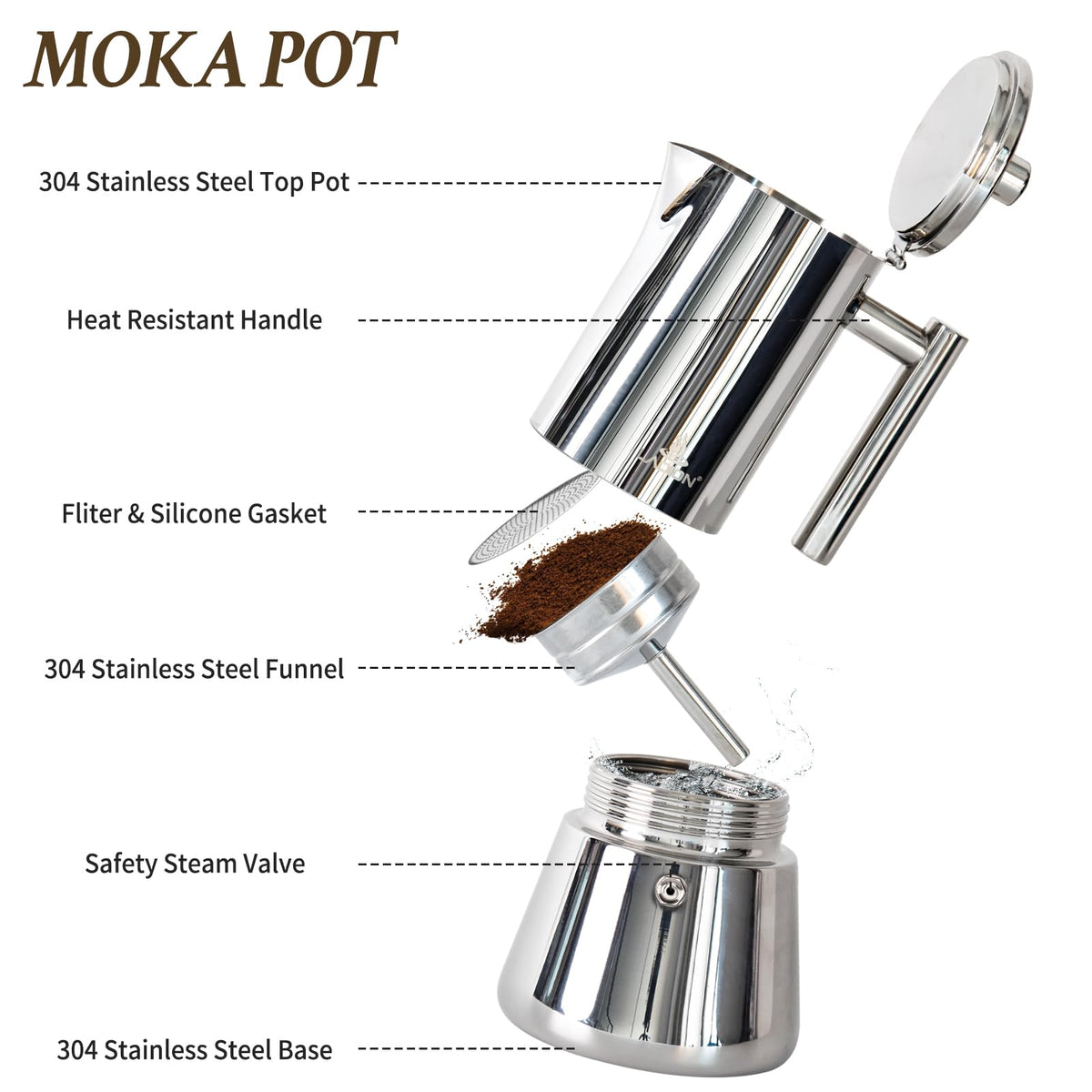 6 Cup Stainless Steel Stovetop Espresso Maker W761