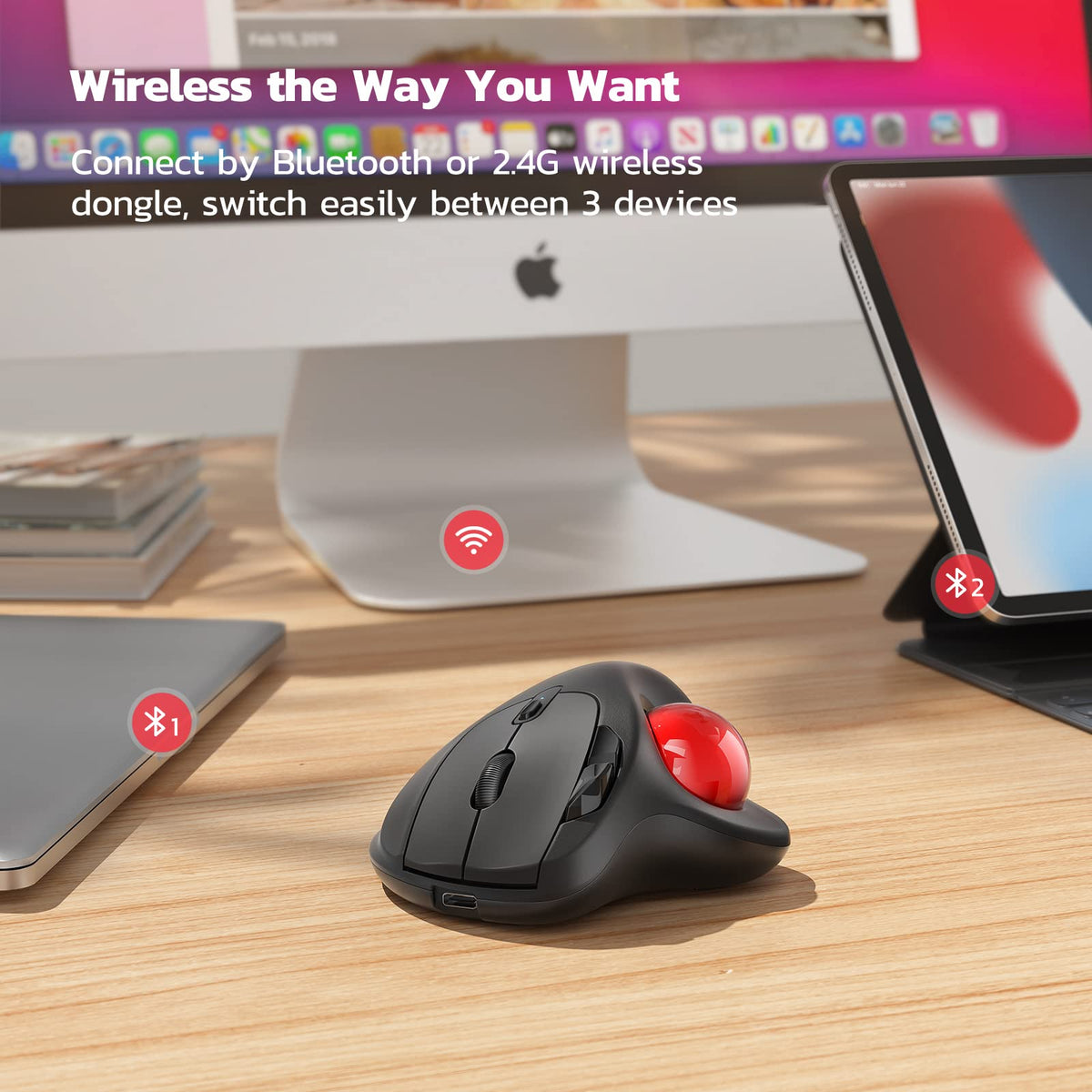 Wireless Ergonomic Thumb Control Trackball Mouse R989