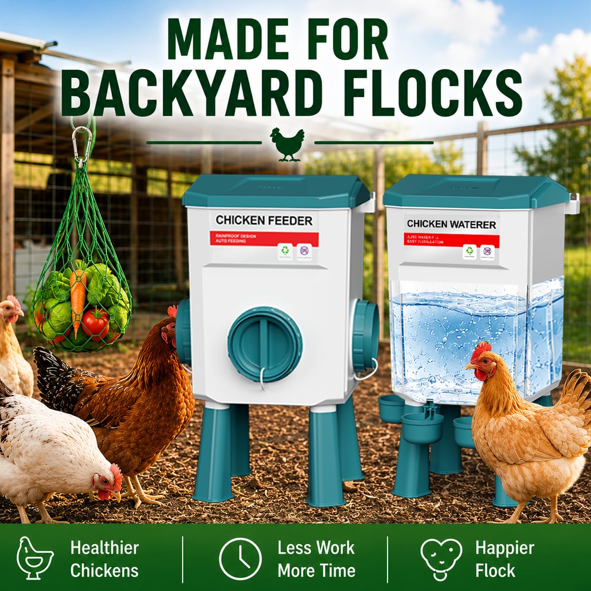 Automatic No Waste Poultry Feeder and Waterer Set C533