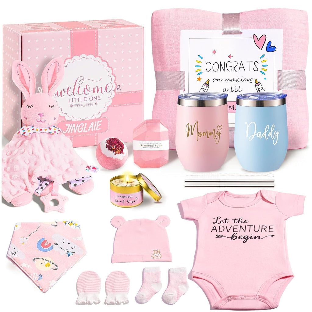 New Mom Gift Basket with Baby Clothes & Tumblers S395