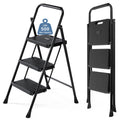 3 Step Ladder with Anti-Slip Pedal and Handrail, 500lbs, Black N37396