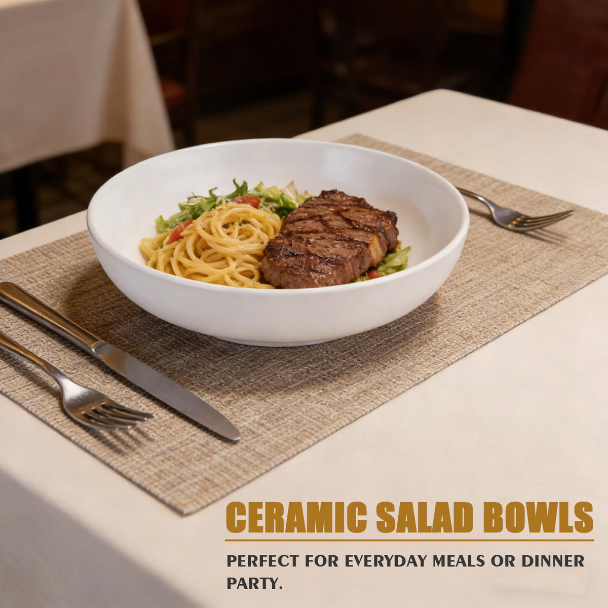 Pasta Bowls Set of 4, 35 Oz Ceramic White Salad Bowls U540859