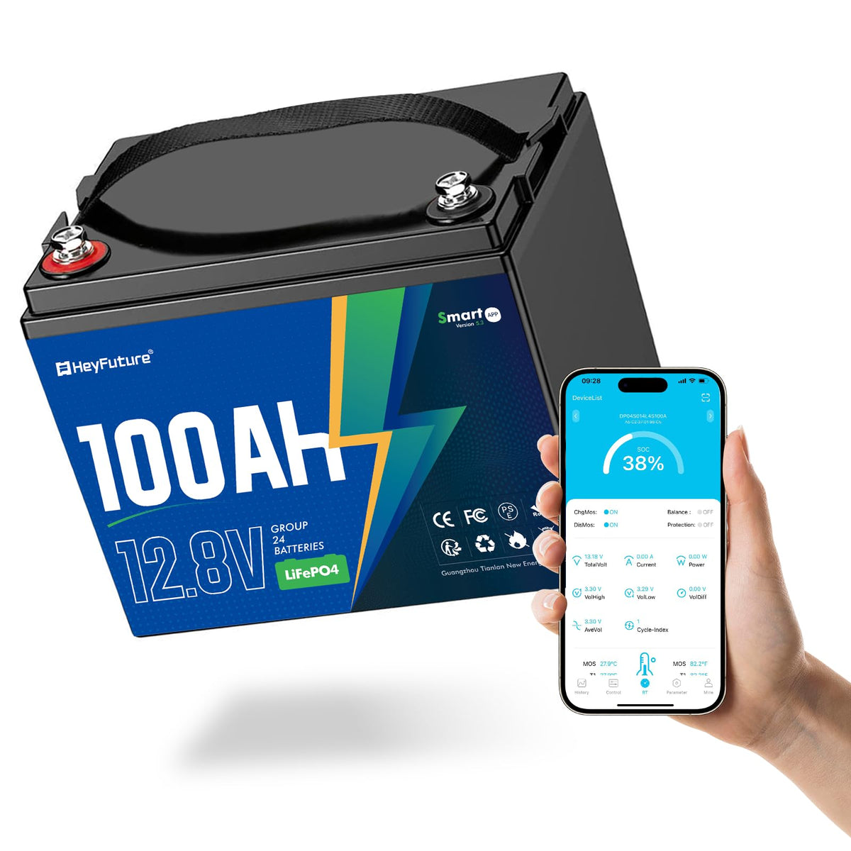 12V 100Ah Bluetooth LiFePO4 Battery E881151