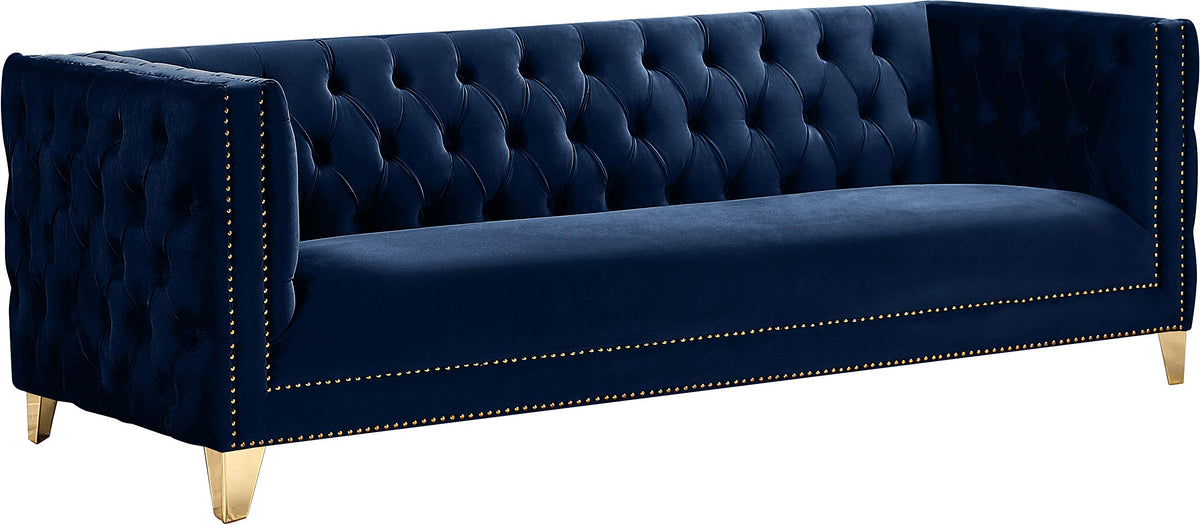 Navy Velvet Sofa with Gold Nailhead Trim V407890