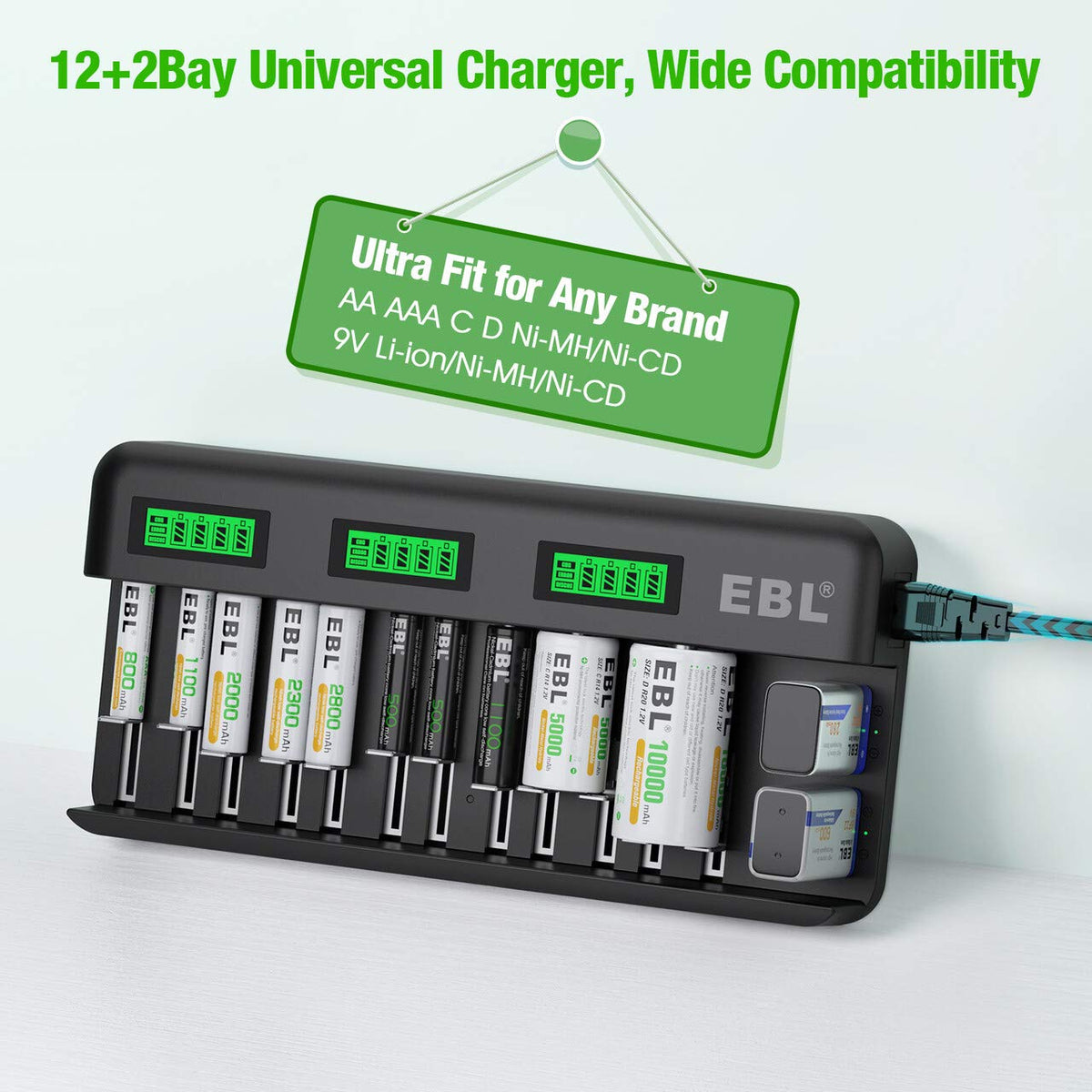 12+2 Bay Universal Rechargeable Battery Charger M961522
