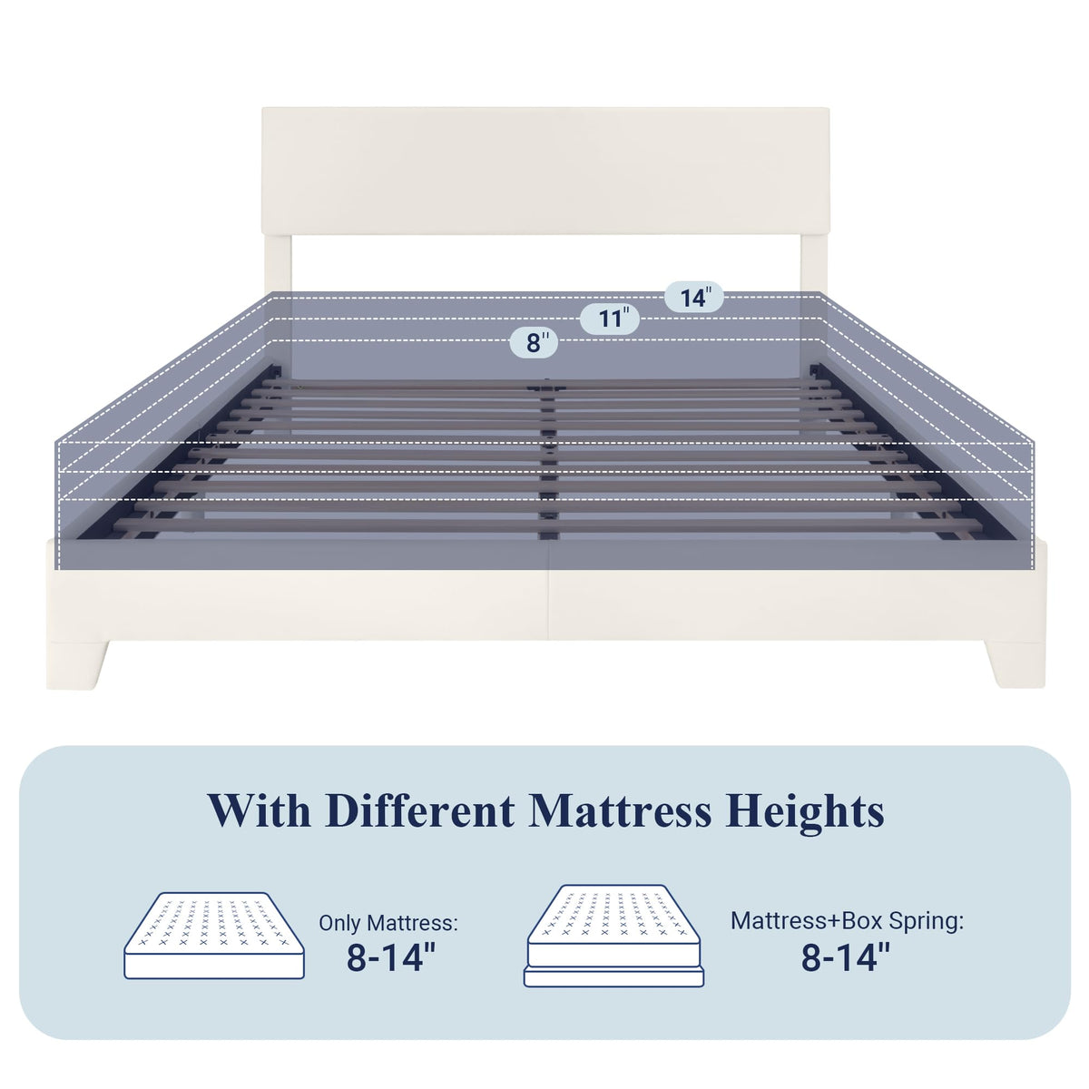 Queen Size Upholstered Bed Frame with Adjustable Headboard Q375049