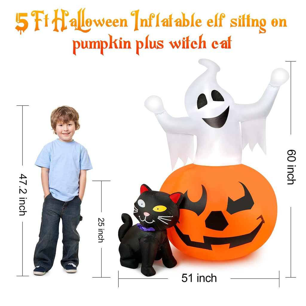 5 FT Halloween Inflatables Outdoor Ghost Pumpkin Black Cat Decor A3483