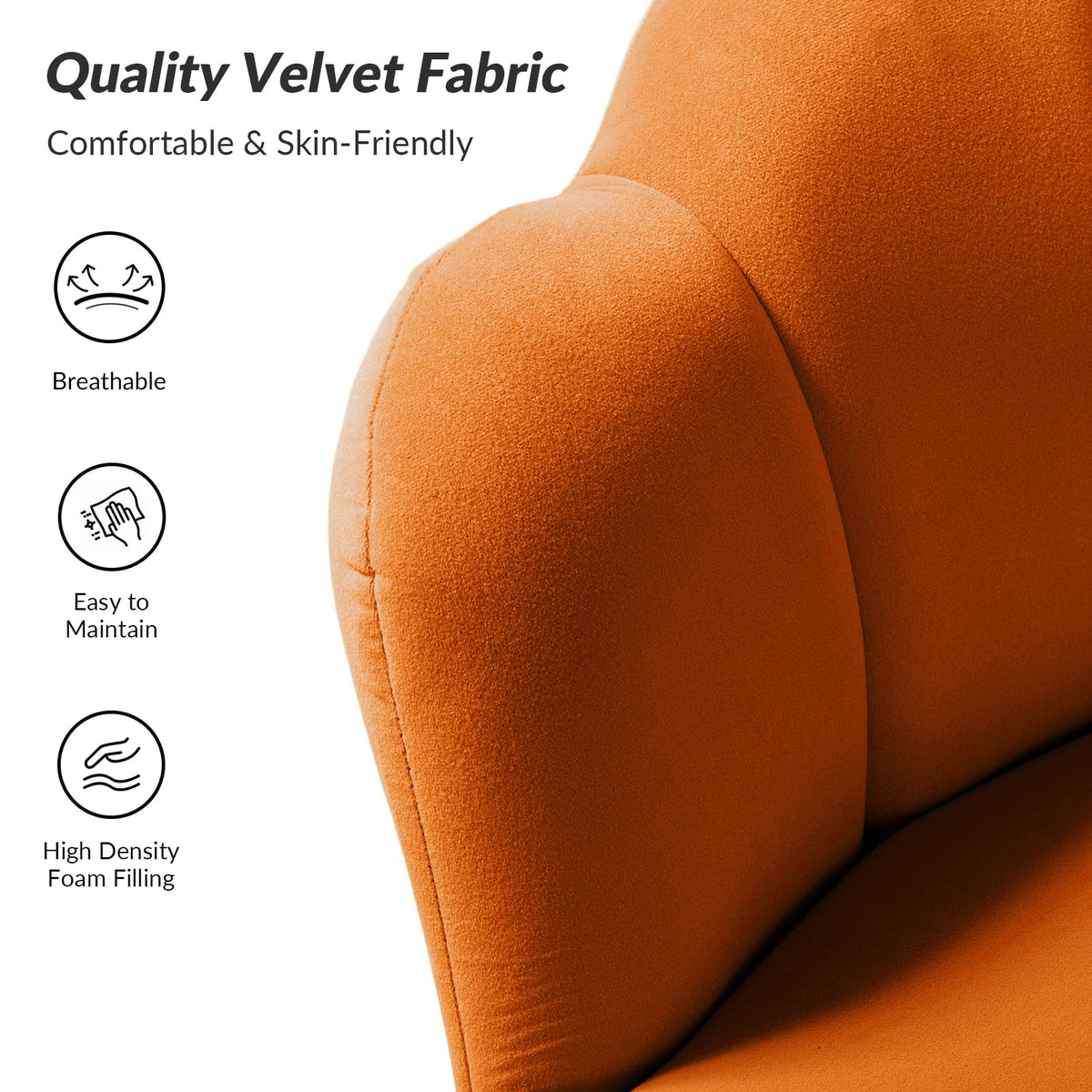 Orange Velvet Channel Tufted Accent Chair with Gold Legs Y244
