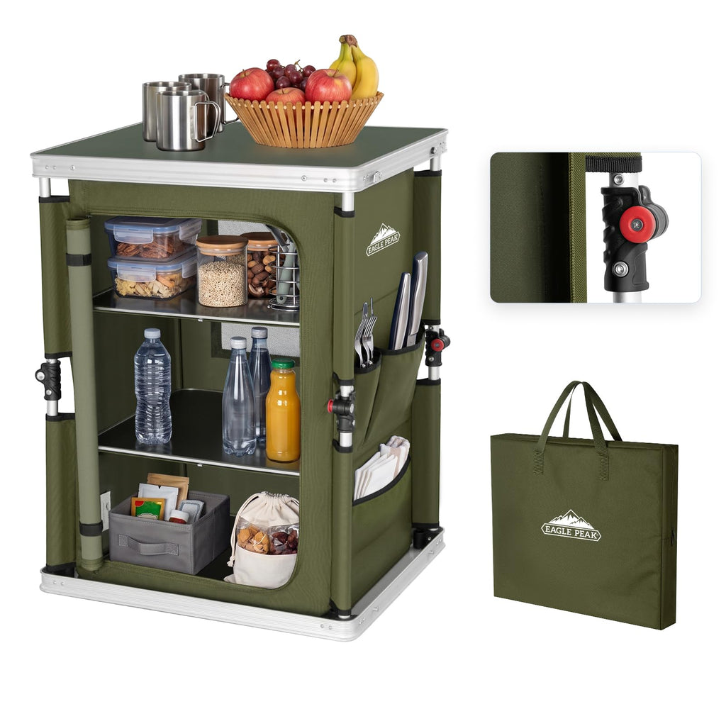 Green Portable Aluminum Folding Camping Table with Storage Organizer Q40066