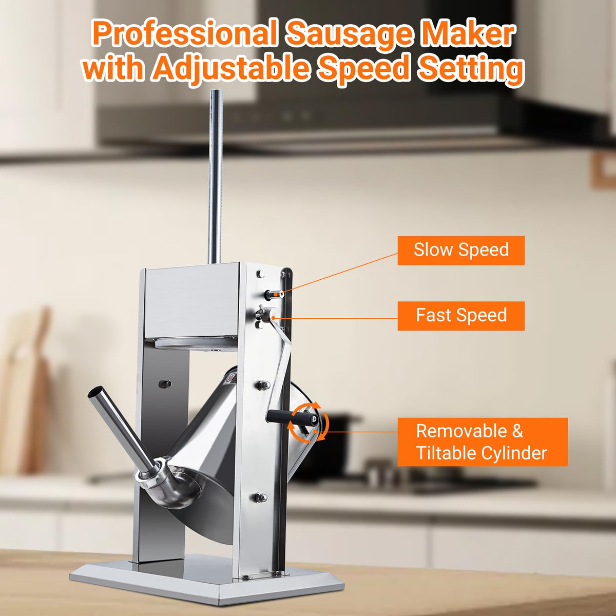 Manual 5L Stainless Steel Sausage Stuffer with 5 Stuffing Tubes L500