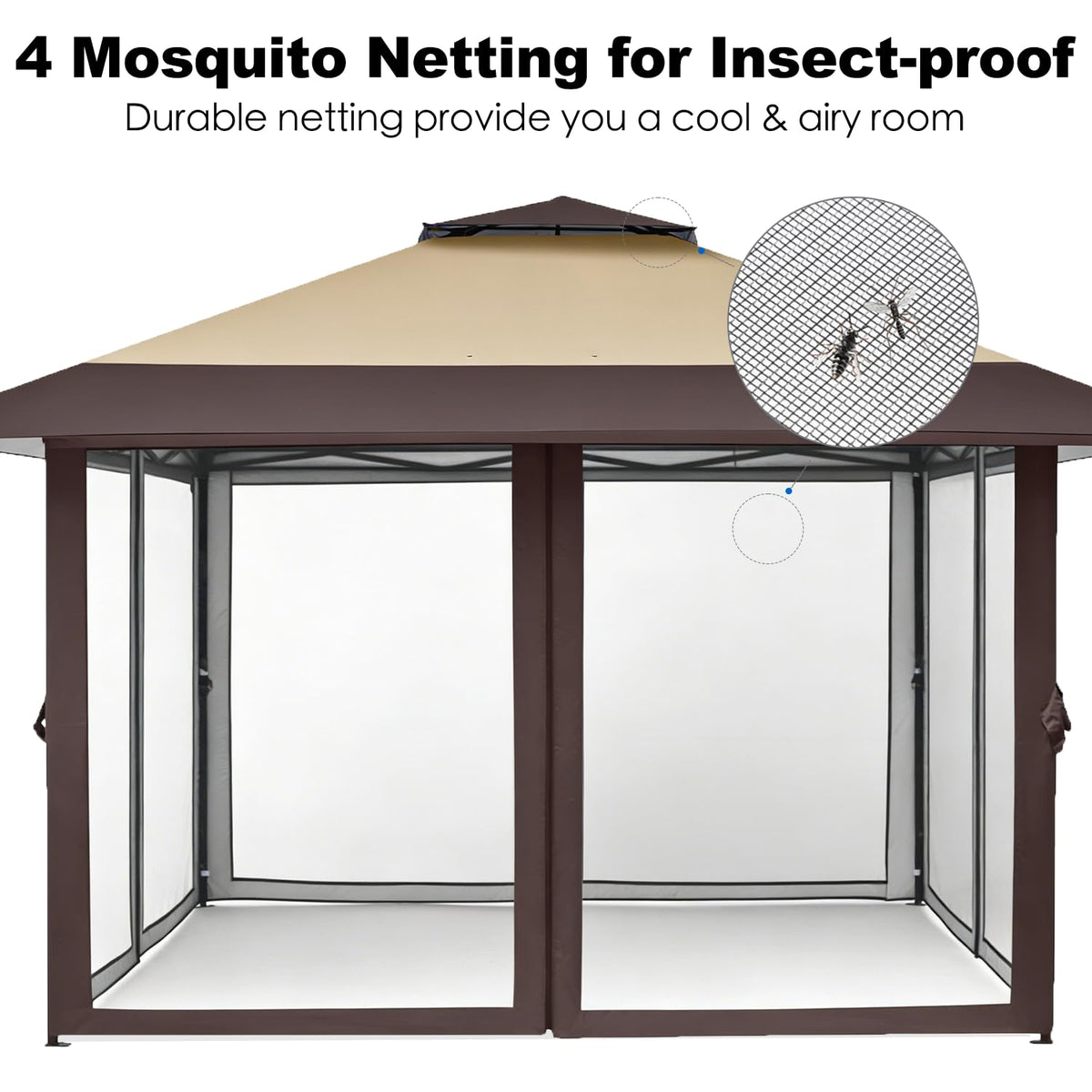 13x13 Pop Up Gazebo with Mosquito Netting Sidewall W382