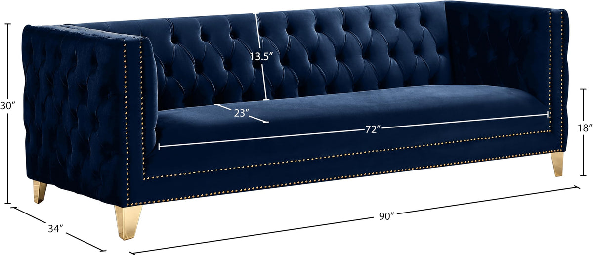 Navy Velvet Sofa with Gold Nailhead Trim V407890