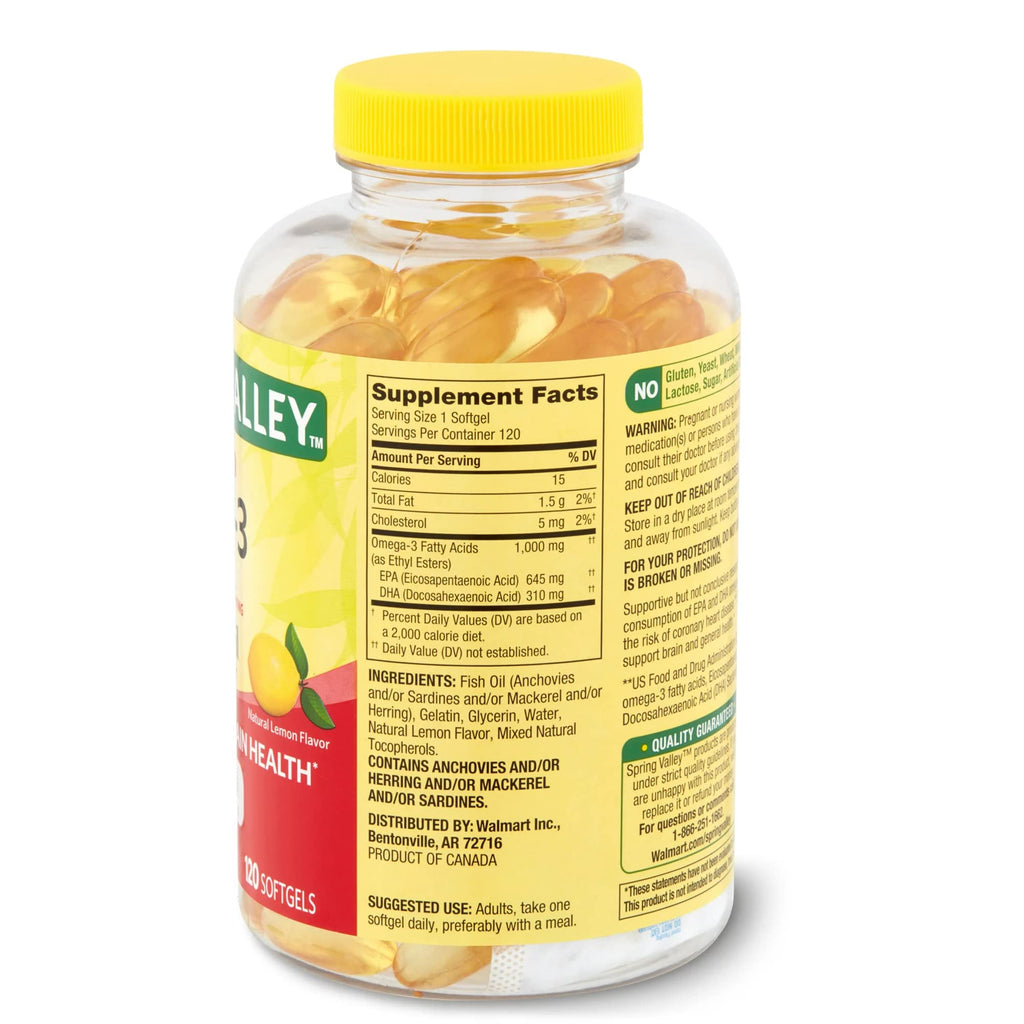 1000 mg Omega-3 Fish Oil Softgels Dietary Supplement B36453