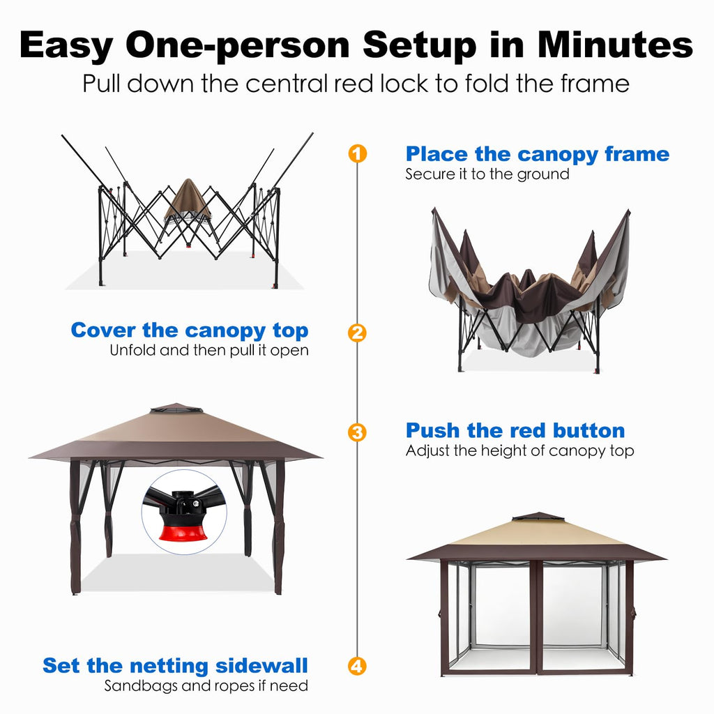 13x13 Pop Up Gazebo with Mosquito Netting Sidewall W382