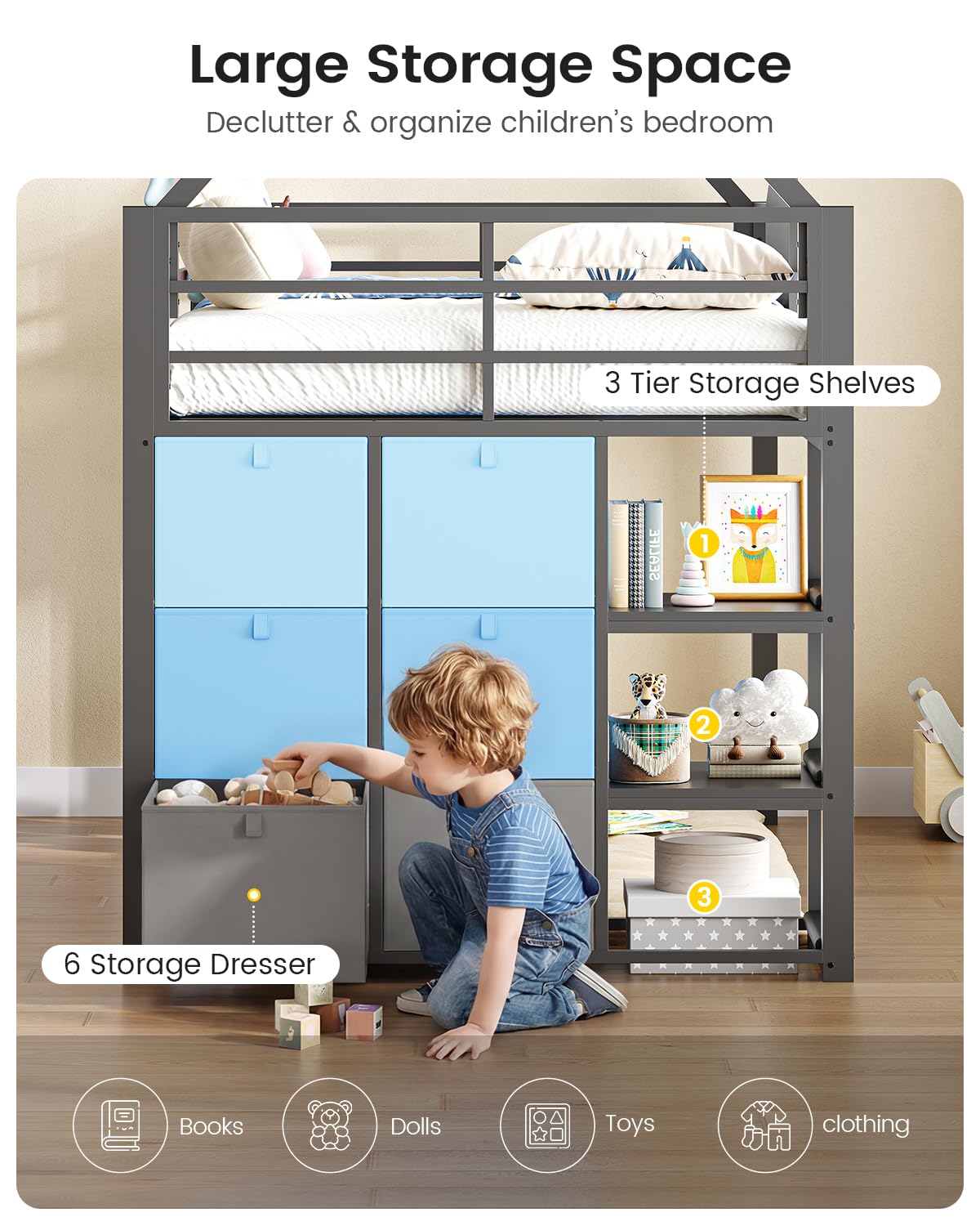 Twin Metal Loft Bed with Desk and Storage H85795