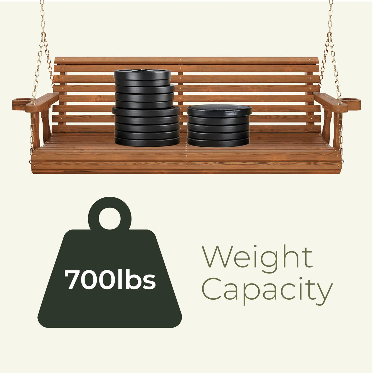 Heavy Duty 700 Lb Capacity Porch Swing with Cup Holders, 5 Foot M764