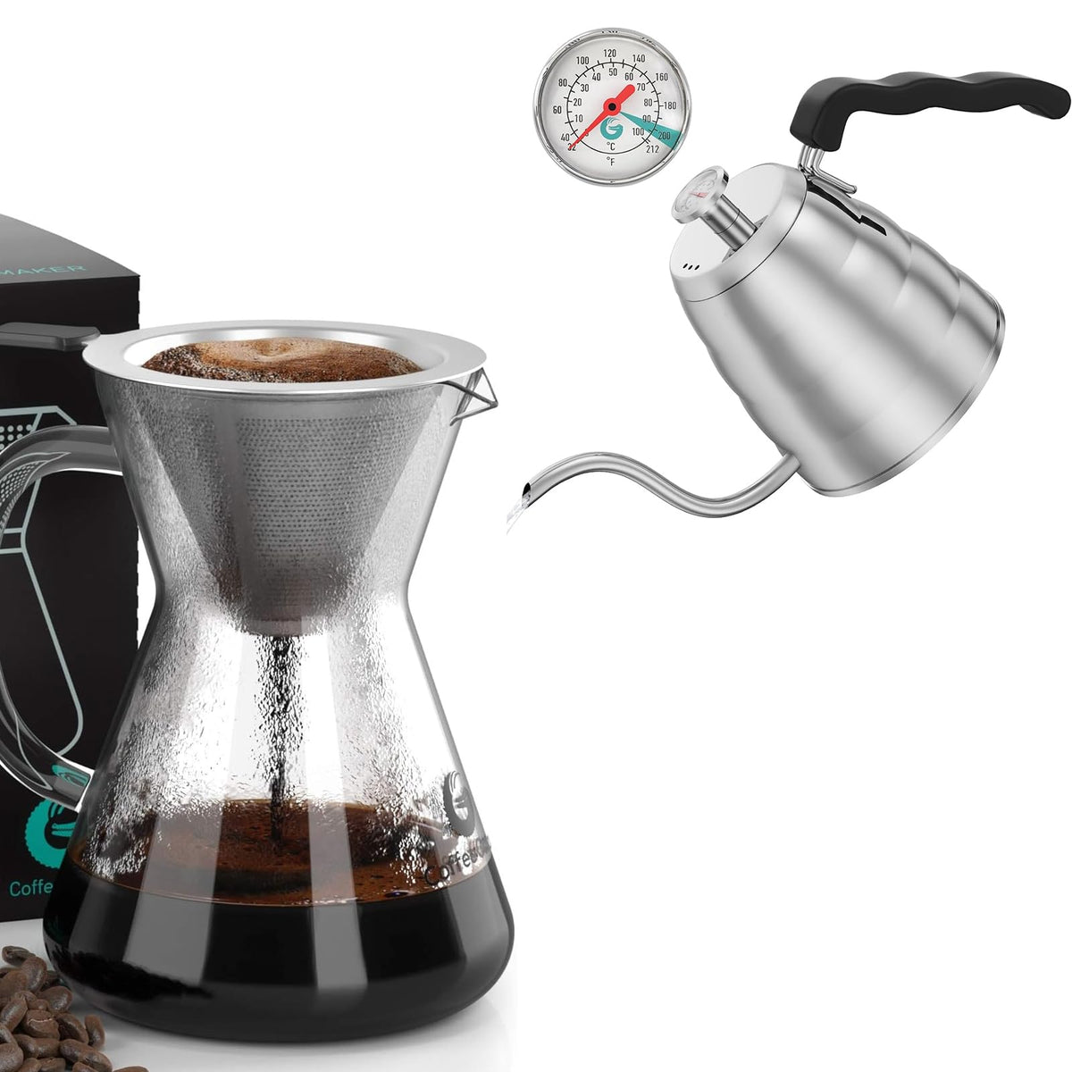 40oz Stainless Steel Gooseneck Kettle and 14oz Pour Over Coffee Maker H246778