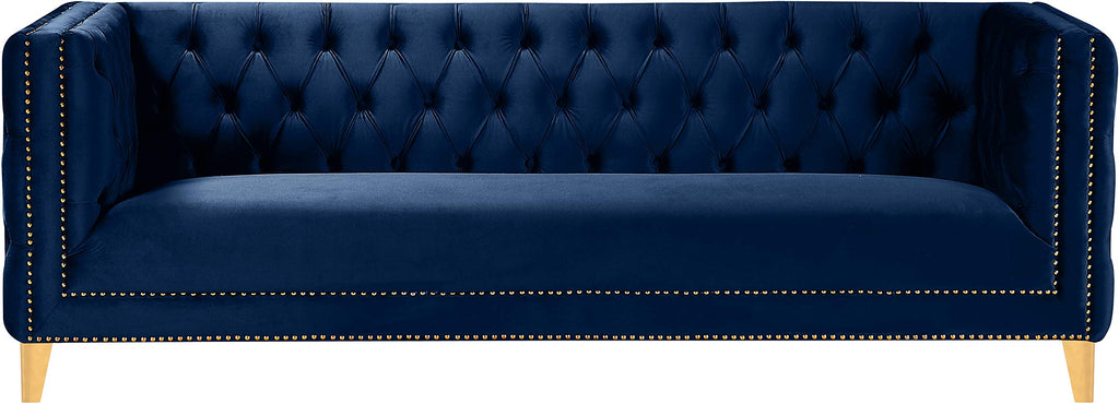 Navy Velvet Sofa with Gold Nailhead Trim V407890