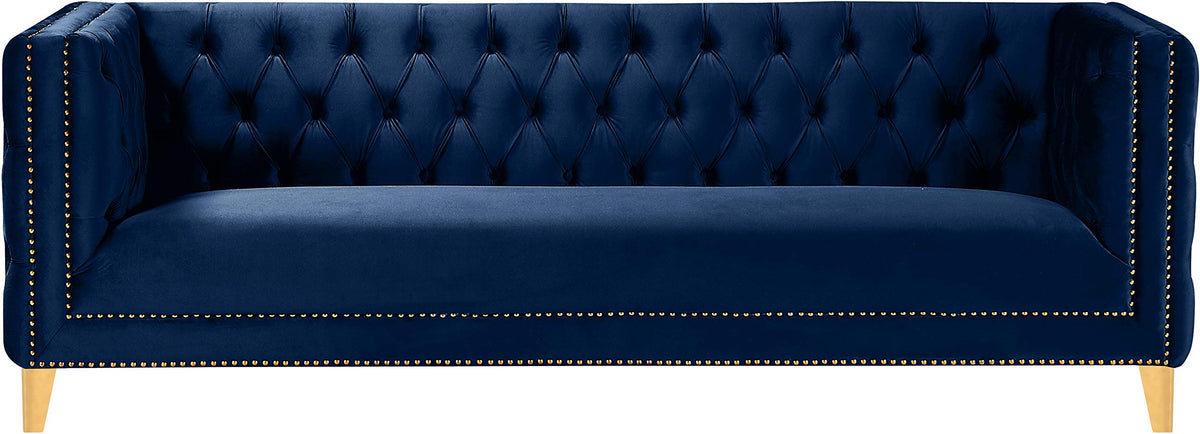 Navy Velvet Sofa with Gold Nailhead Trim V407890