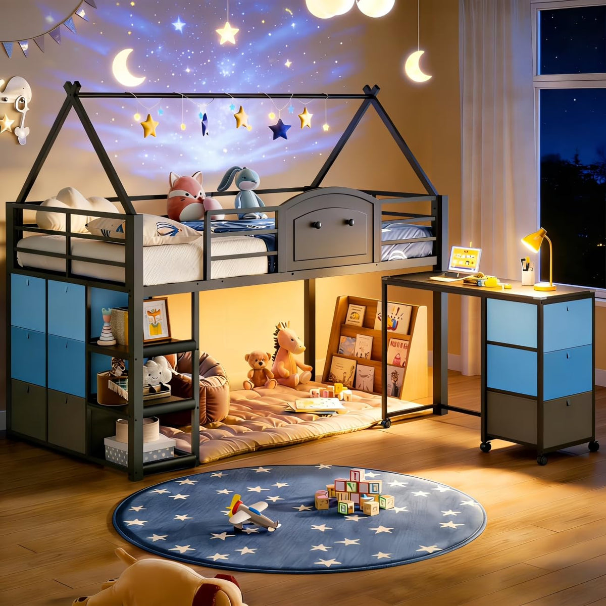 Twin Metal Loft Bed with Desk and Storage H85795