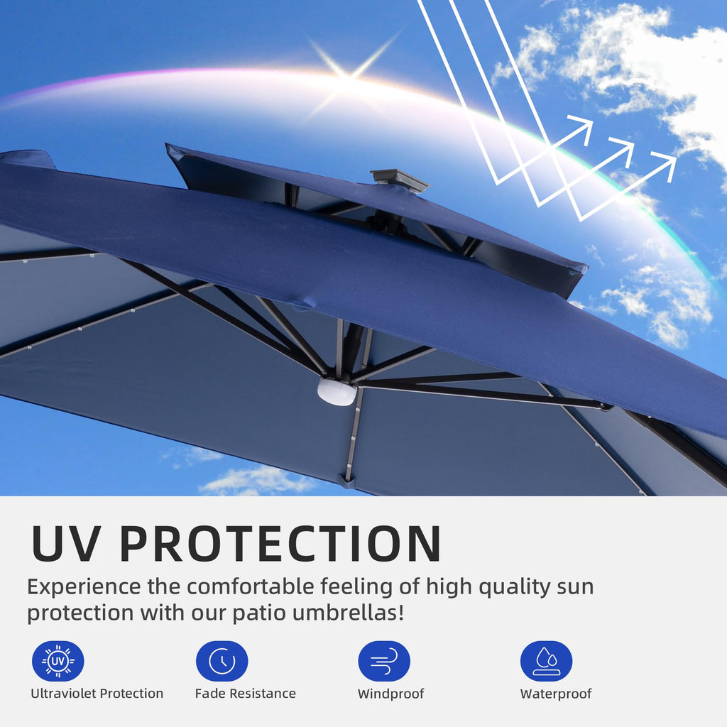 9x9 FT Cantilever Offset Patio Umbrella with Lights & Base P450242