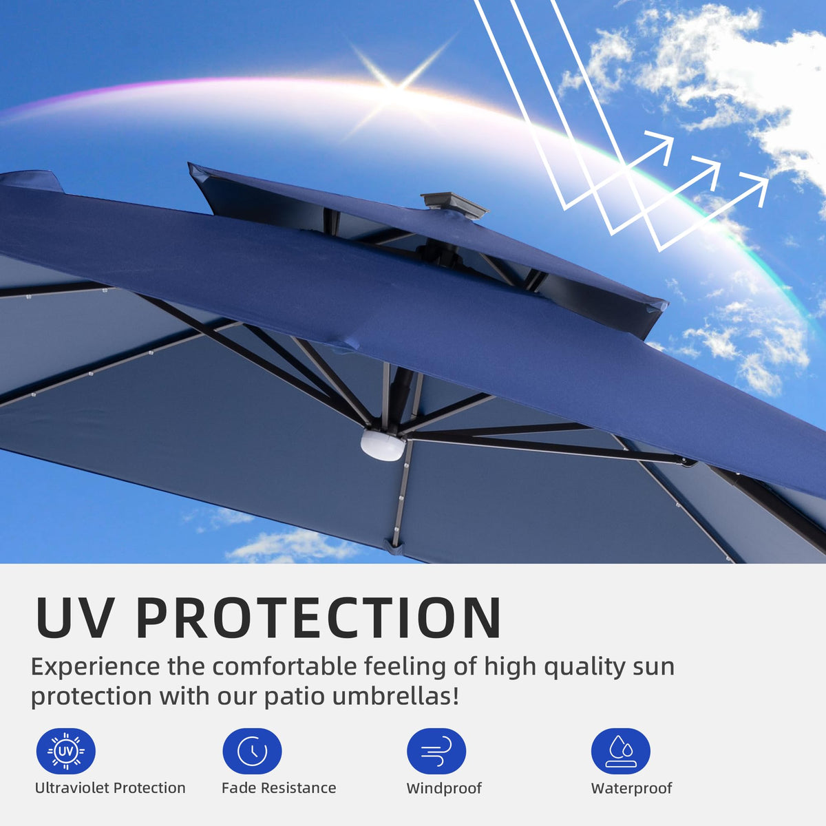 9x9 FT Cantilever Offset Patio Umbrella with Lights & Base P450242