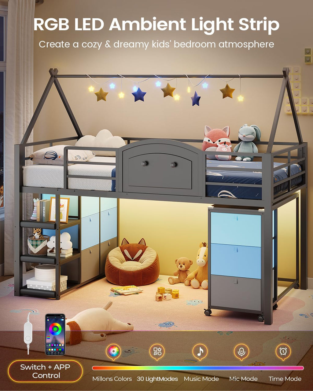 Twin Metal Loft Bed with Desk and Storage H85795