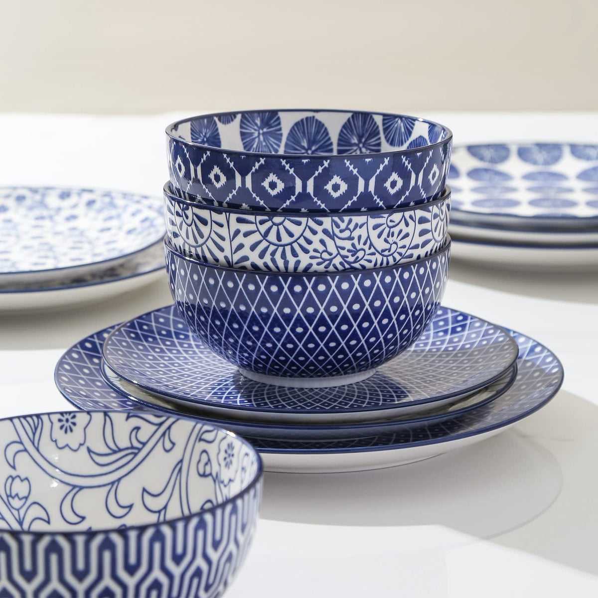 Ceramic Dinnerware Sets 12 Piece + 8 OZ Cappuccino Cup Set with Saucers Q206708