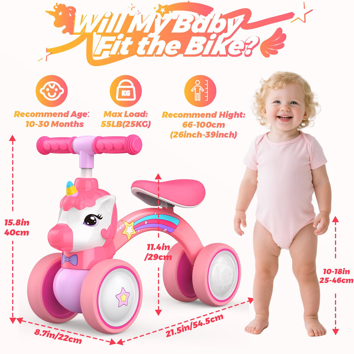 Baby Balance Bike Ride On Toy with Light Up Wheel G435