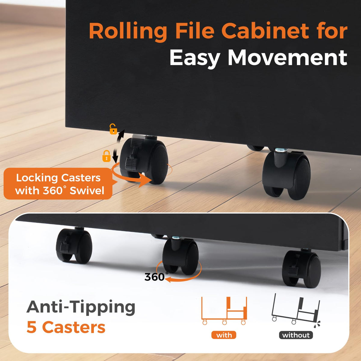 Black 2 Drawer Rolling Wood Filing Cabinet J346552