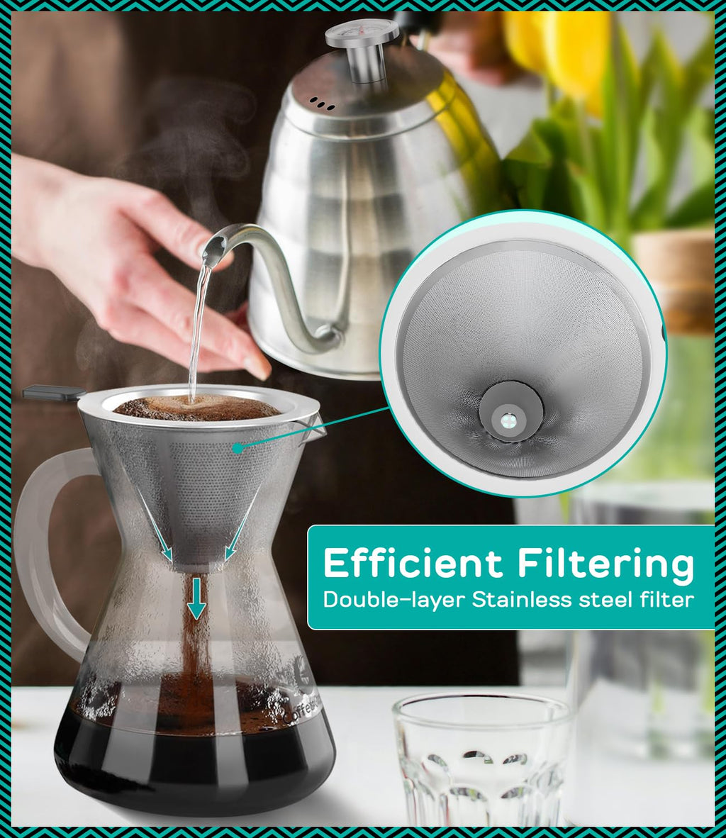 40oz Stainless Steel Gooseneck Kettle and 14oz Pour Over Coffee Maker H246778
