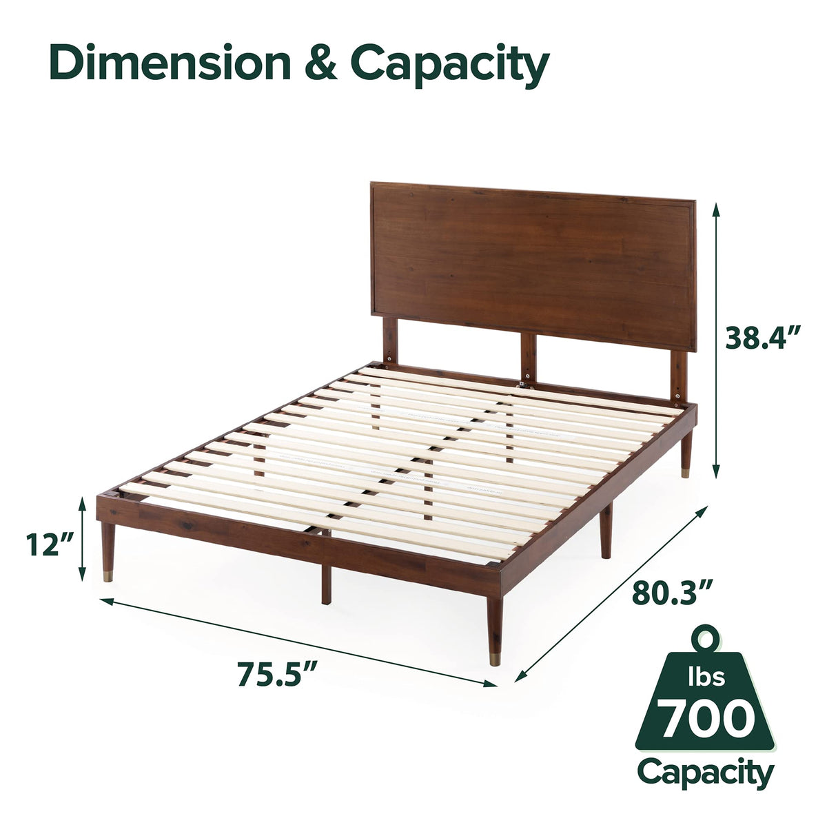 King Brown Wood Platform Bed Frame with Adjustable Headboard W2577