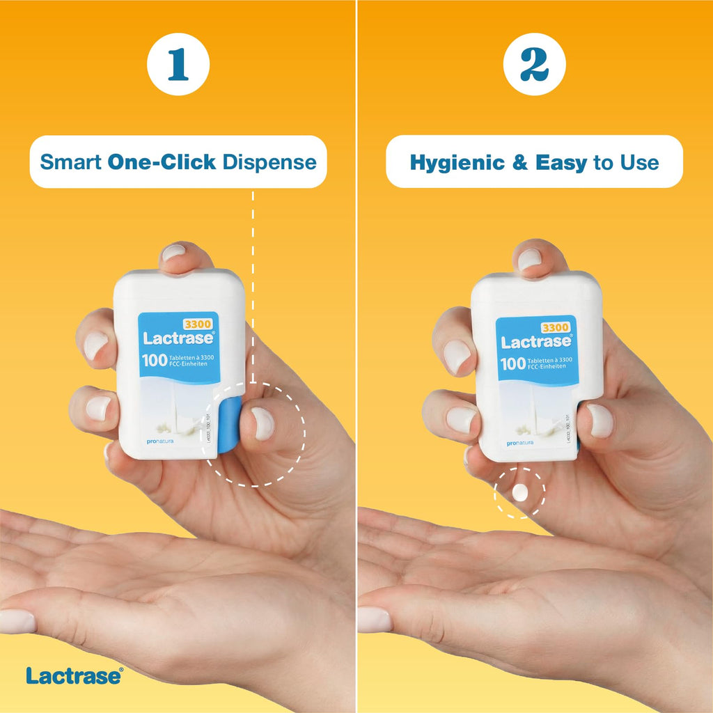 Lactrase Tablet Dispenser 3,300 FCC Lactase Units 100 Pills B476