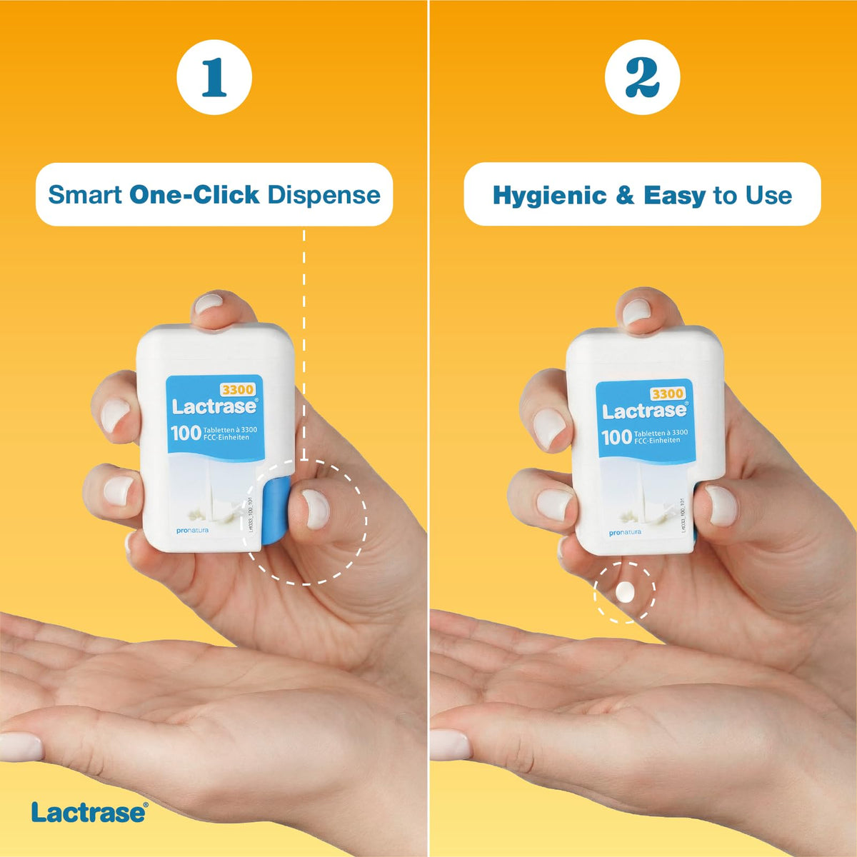 Lactrase Tablet Dispenser 3,300 FCC Lactase Units 100 Pills B476