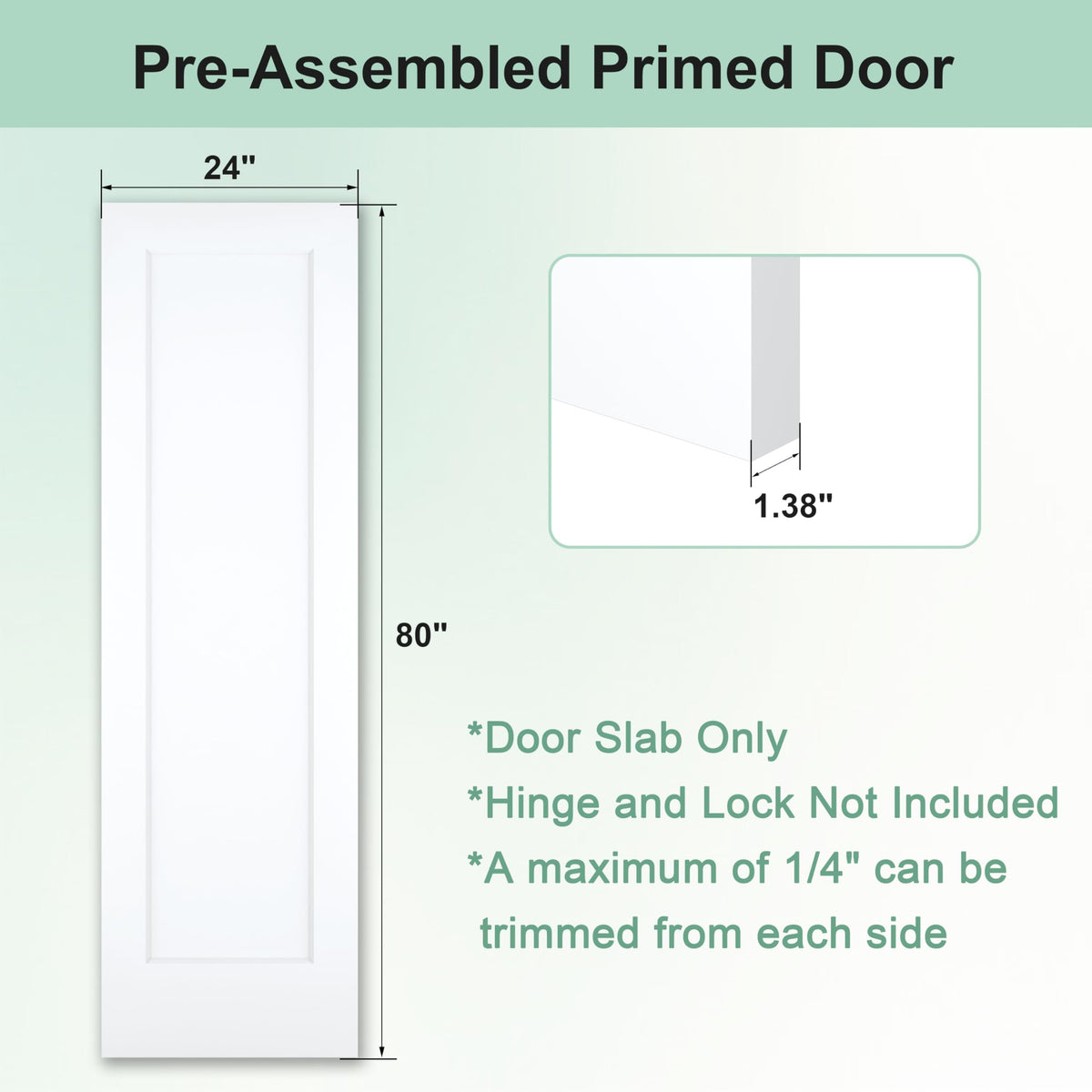 24"x80" 1-Panel Shaker Style White Primed Hollow Core Interior Door Slab I8658