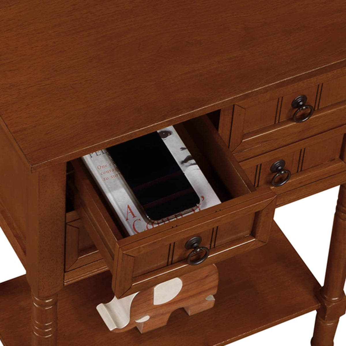 Cherry Hall Table with 3 Storage Drawers and Shelf U370298
