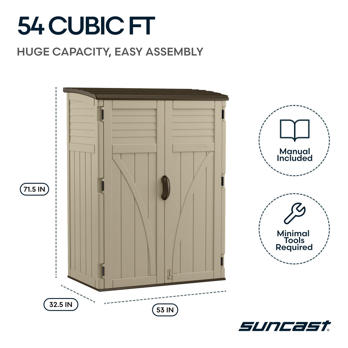 Water Resistant Resin Vertical Outdoor Storage Shed 54 cu. ft. C1989