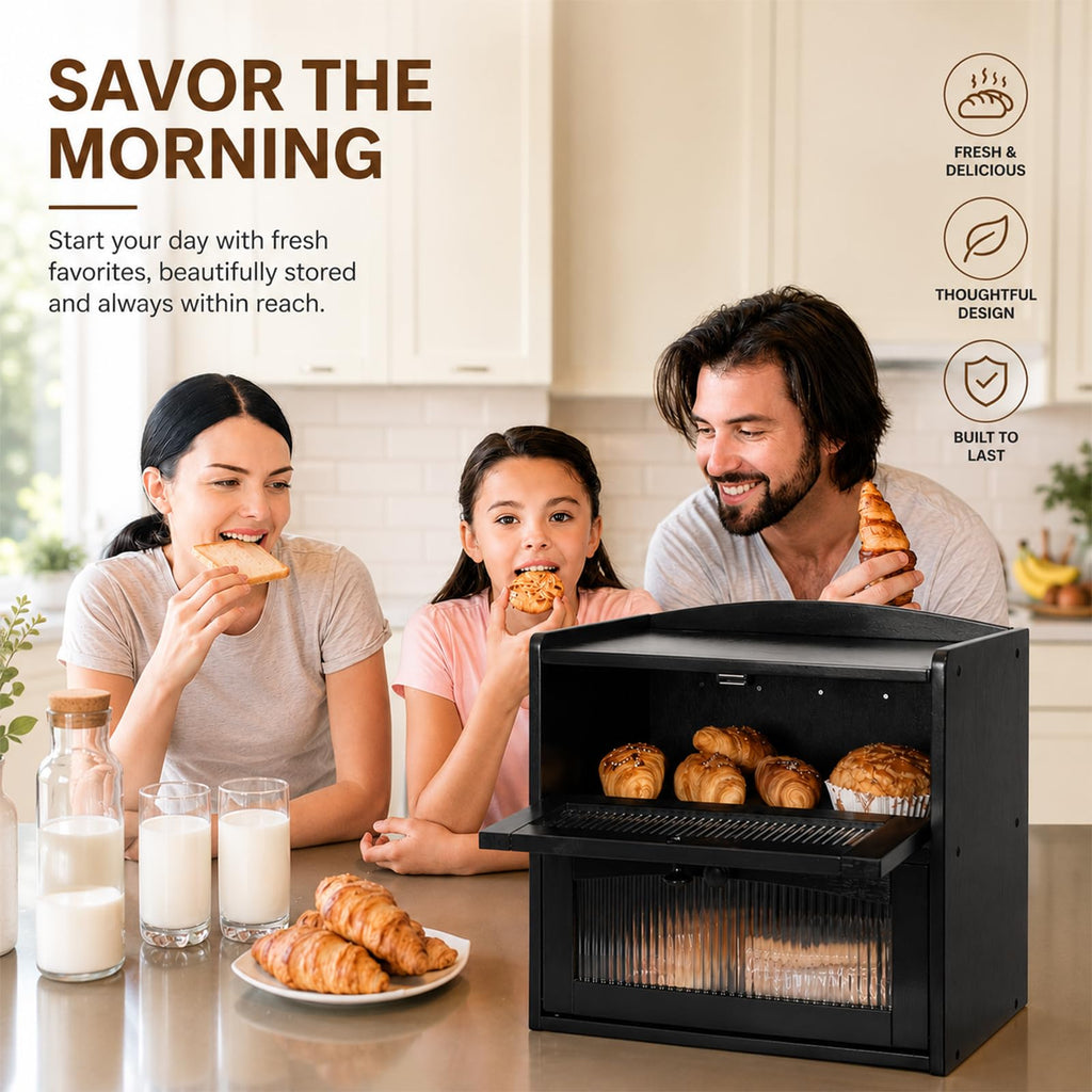 Wooden 2-Tier Bread Box with Window C6679