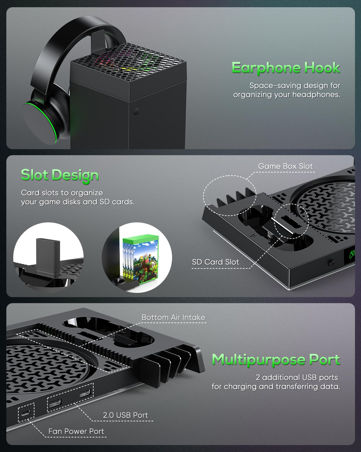 Black Cooling Fan Charge Stand for Xbox Series X Console K3177