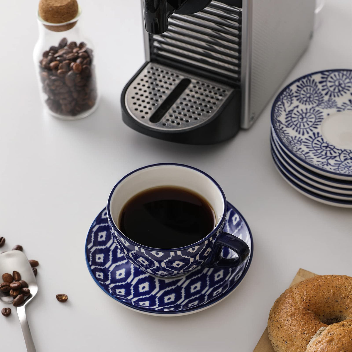 Ceramic Dinnerware Sets 12 Piece + 8 OZ Cappuccino Cup Set with Saucers Q206708