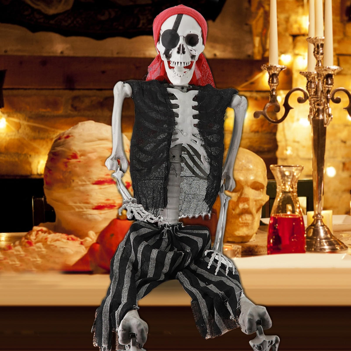 5.4Ft Posable Halloween Skeleton with Movable Joints F8419