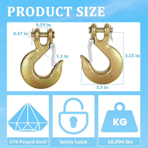 2 Pack 3/8" Heavy Duty Clevis Slip Hook with Safety Latch N676757
