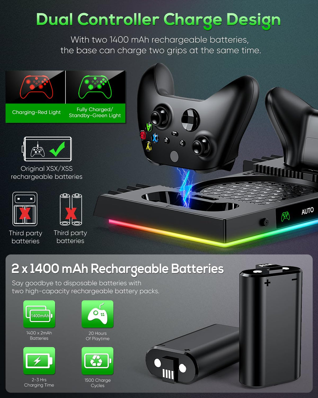 Black Cooling Fan Charge Stand for Xbox Series X Console K3177